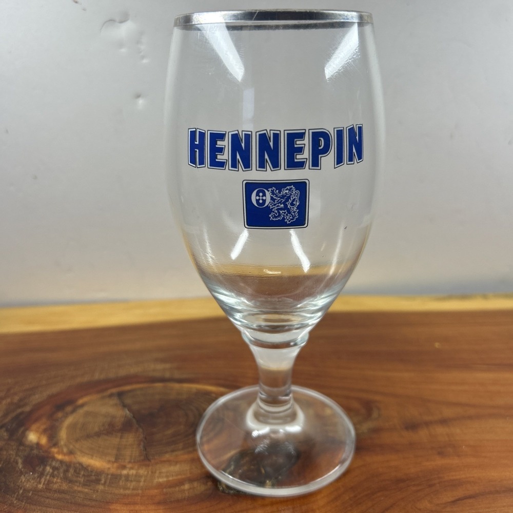 HENNEPIN Beer Silver Rim Glass/Chalice Shape - Blue Logo-pre-owned